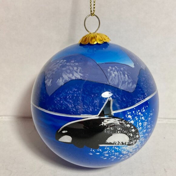 Vintage Orca Whale Christmas Ornament Seward Alaska Glass Ball Inside Painted - Picture 3 of 16